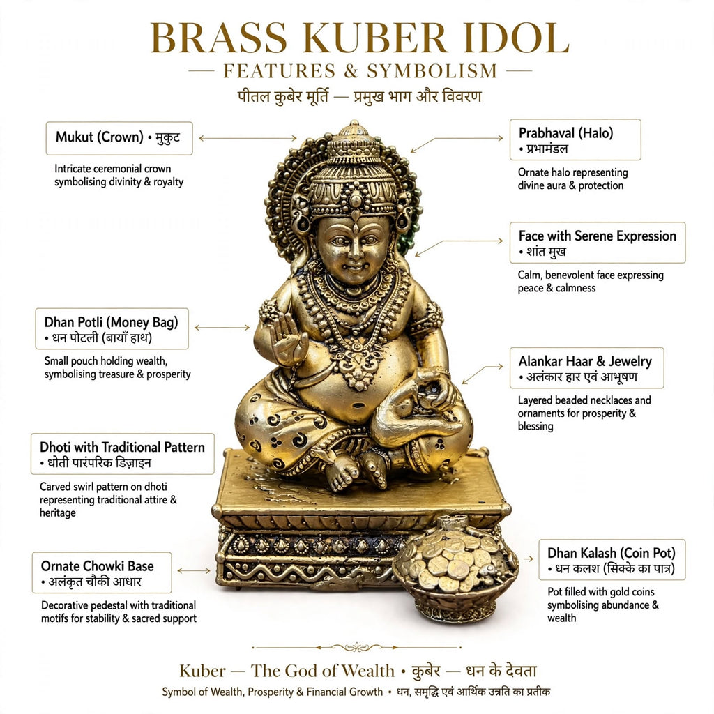 Taatvik Dhan Kuber Murti™ - Handcrafted Brass Finish Kuber Idol for Wealth & Business Growth