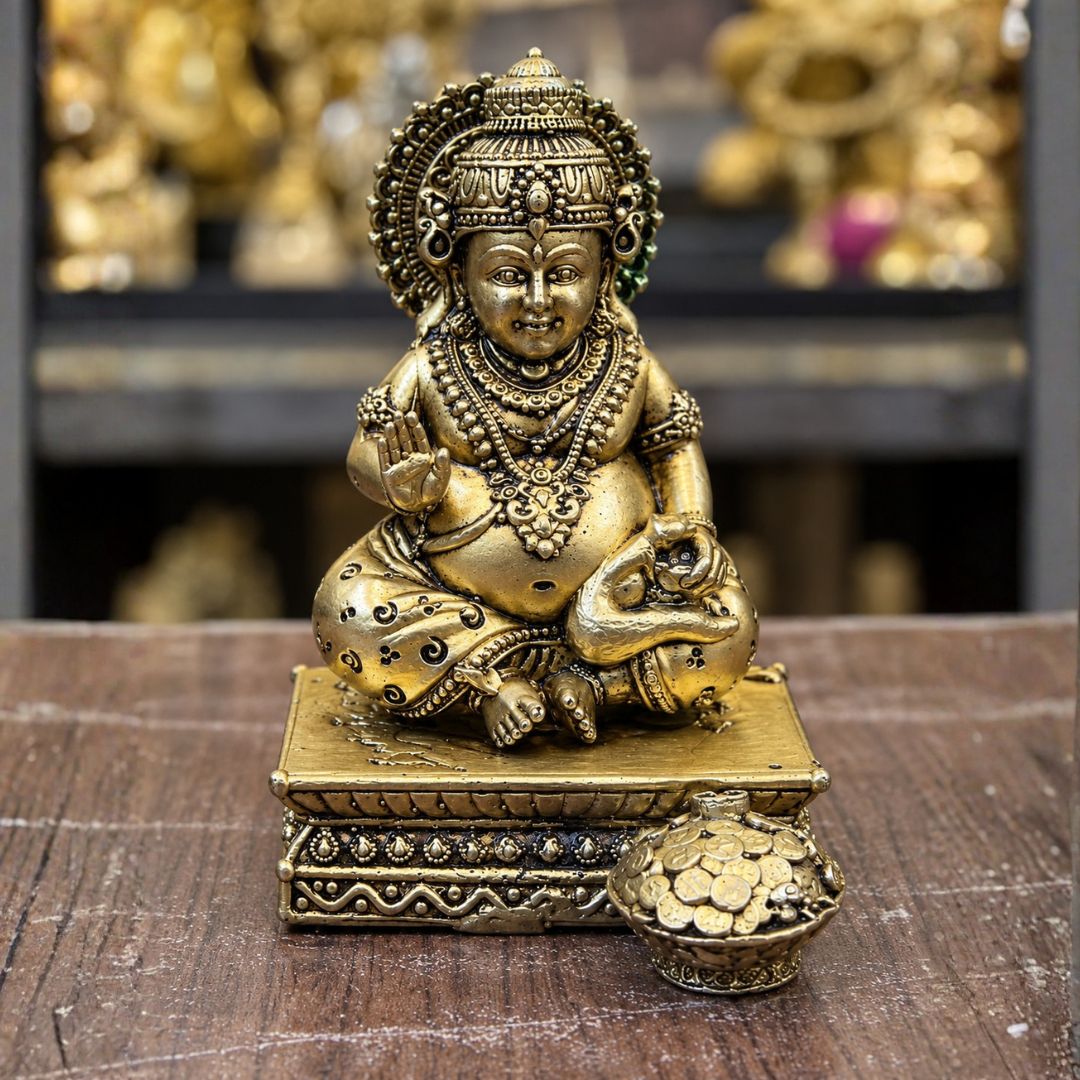 Taatvik Dhan Kuber Murti™ - Handcrafted Brass Finish Kuber Idol for Wealth & Business Growth