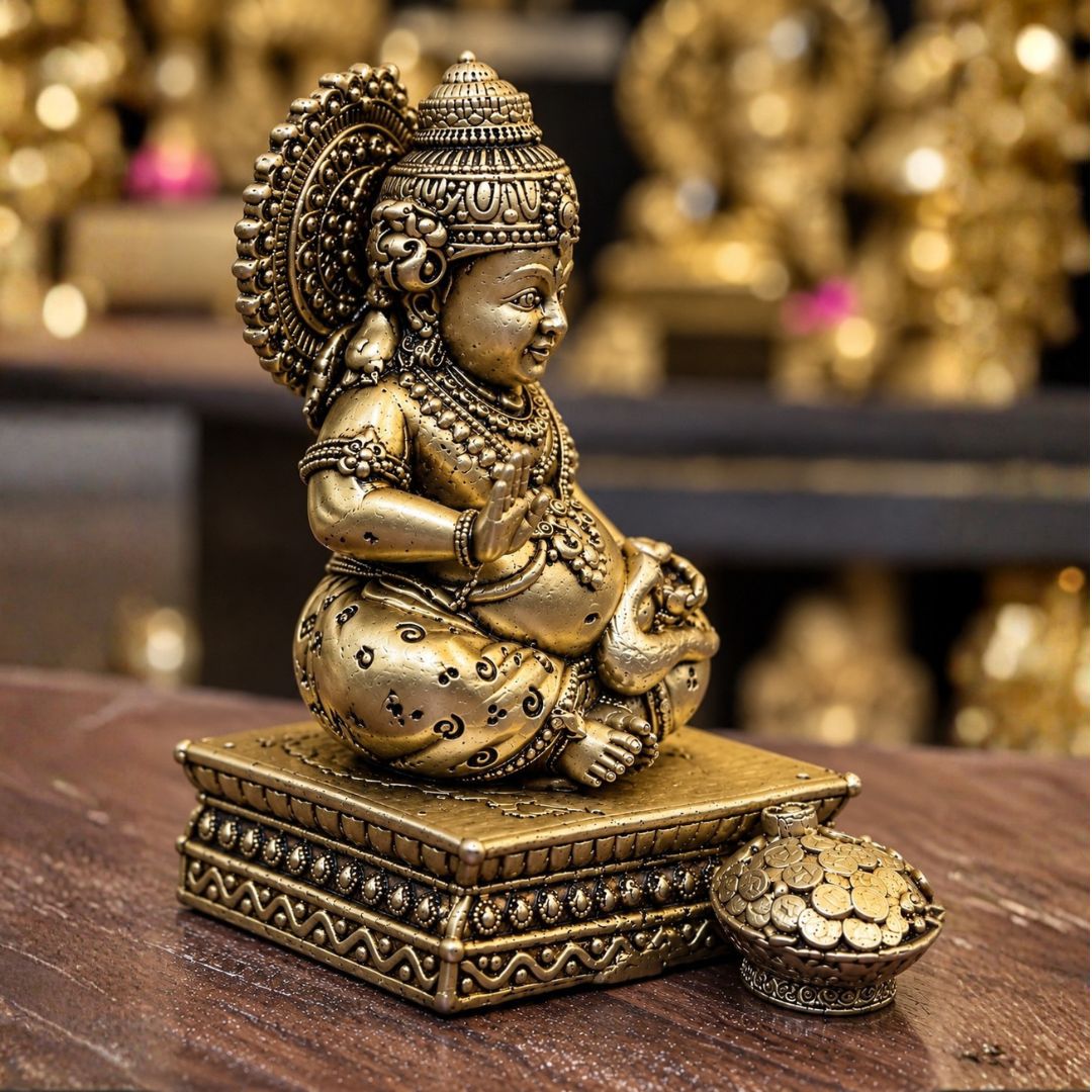 Taatvik Dhan Kuber Murti™ - Handcrafted Brass Finish Kuber Idol for Wealth & Business Growth